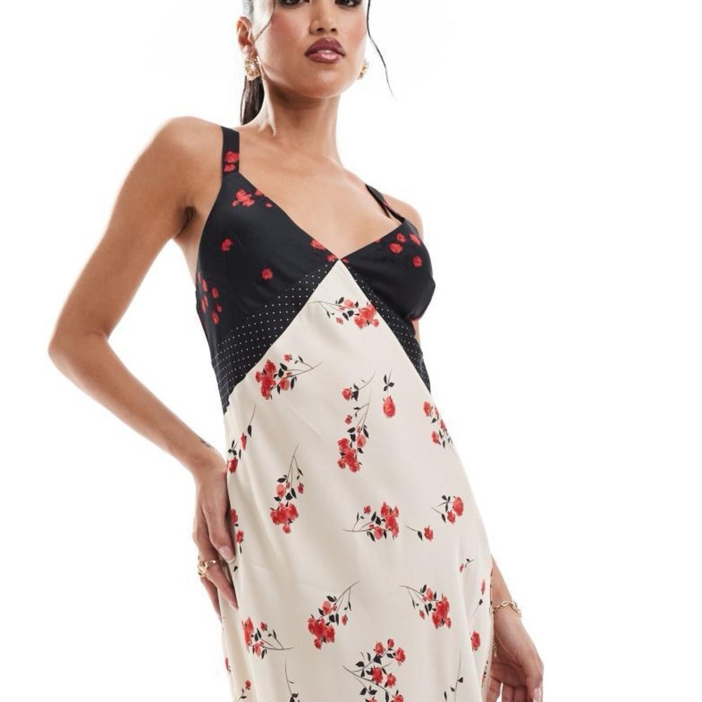 French Connection Black and Cream Floral Chemise